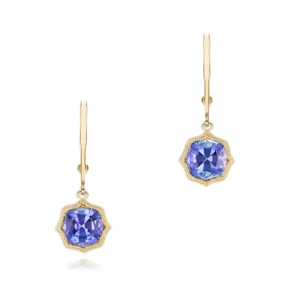 14k Yellow Gold 14k Yellow Gold Tanzanite Leverback Earrings - Three-Quarter View -  102516