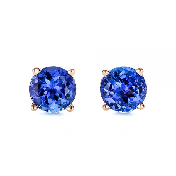 18k Rose Gold 18k Rose Gold Tanzanite Stud Earrings - Three-Quarter View -  100947