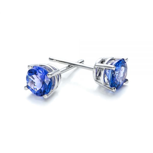 14k White Gold Tanzanite Stud Earrings - Front View -  100947