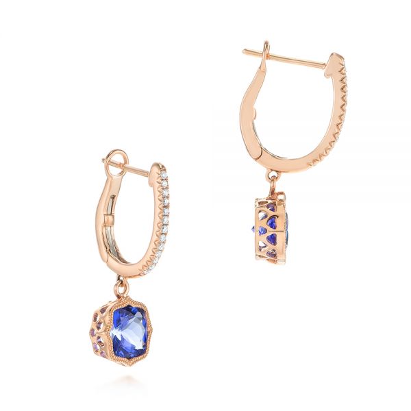 14k Rose Gold Tanzanite And Diamond Earrings - Front View -  105017