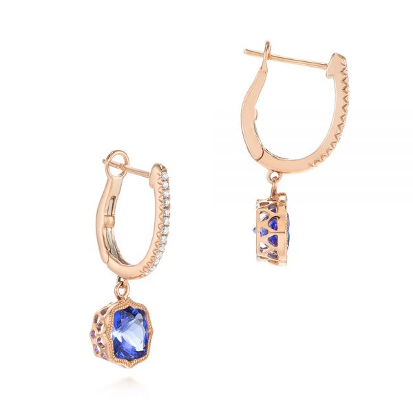 14k Rose Gold Tanzanite And Diamond Earrings - Front View - 105017