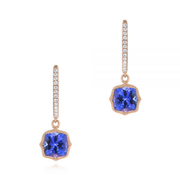 14k Rose Gold Tanzanite And Diamond Earrings - Three-Quarter View -  105017