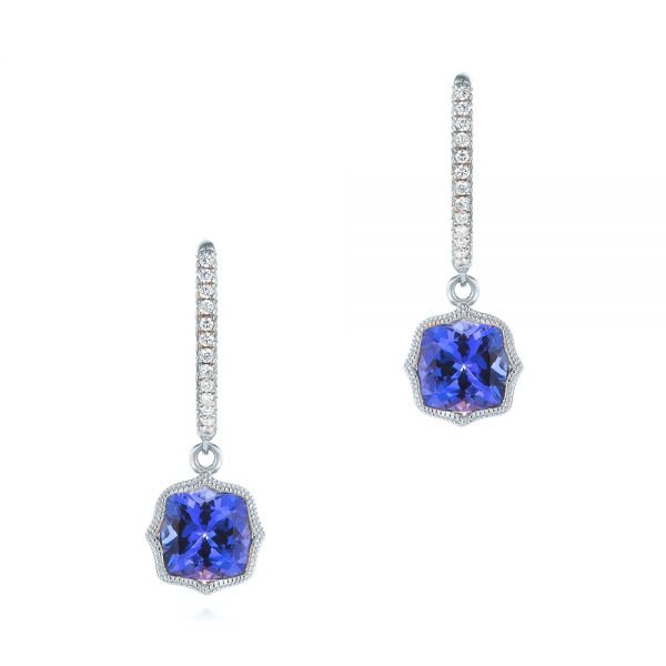  Platinum Platinum Tanzanite And Diamond Earrings - Three-Quarter View -  105017