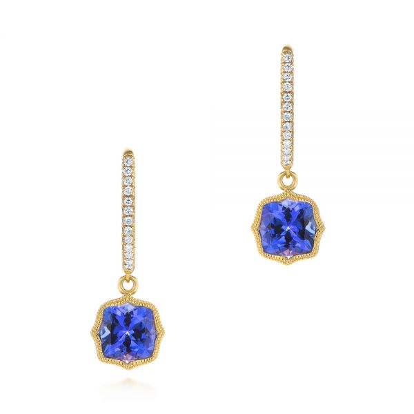 14k Yellow Gold 14k Yellow Gold Tanzanite And Diamond Earrings - Three-Quarter View -  105017