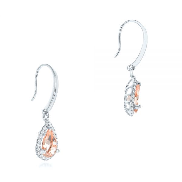14k White Gold 14k White Gold Tear Drop Morganite And Diamond Halo Earrings - Front View -  102530