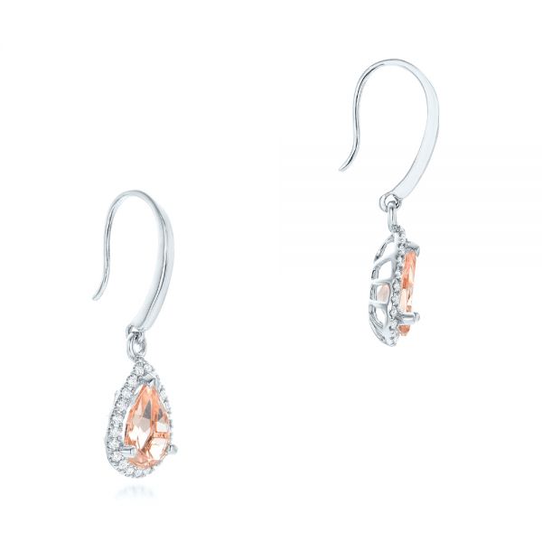  Platinum Platinum Tear Drop Morganite And Diamond Halo Earrings - Front View -  102530