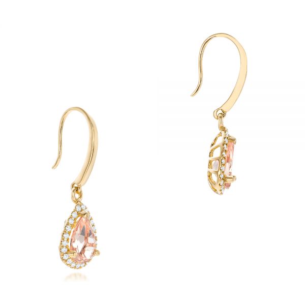 14k Yellow Gold 14k Yellow Gold Tear Drop Morganite And Diamond Halo Earrings - Front View -  102530