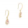 18k Yellow Gold 18k Yellow Gold Tear Drop Morganite And Diamond Halo Earrings - Front View -  102530 - Thumbnail