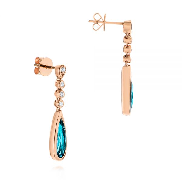 14k Rose Gold 14k Rose Gold Teardrop Blue Topaz And Diamond Drop Earrings - Front View - 105429