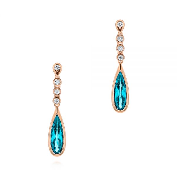 14k Rose Gold 14k Rose Gold Teardrop Blue Topaz And Diamond Drop Earrings - Three-Quarter View -  105429