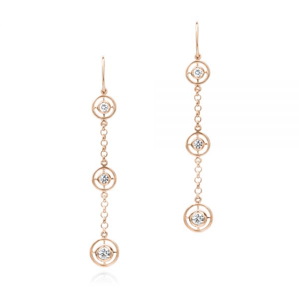 18k Rose Gold 18k Rose Gold Three-stone Dangle Earrings - Three-Quarter View -  107066