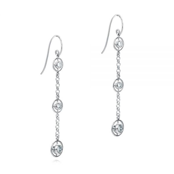 18k White Gold 18k White Gold Three-stone Dangle Earrings - Front View -  107066