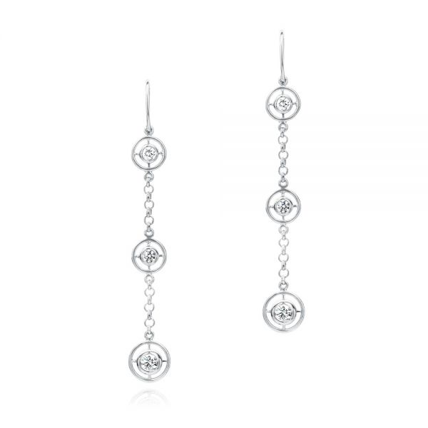  Platinum Platinum Three-stone Dangle Earrings - Three-Quarter View -  107066