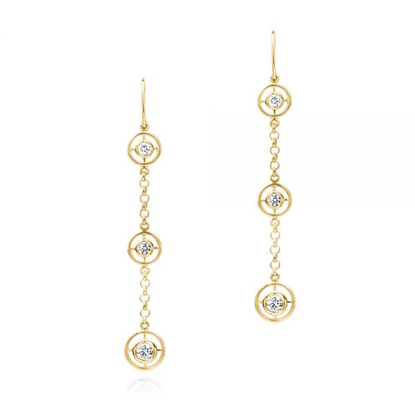 14k Yellow Gold 14k Yellow Gold Three-stone Dangle Earrings - Three-Quarter View -  107066