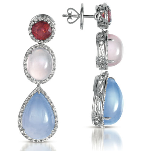 Topaz Quartz Opal And Diamond Earrings - Vanna K - Three-Quarter View -  1049 - Thumbnail
