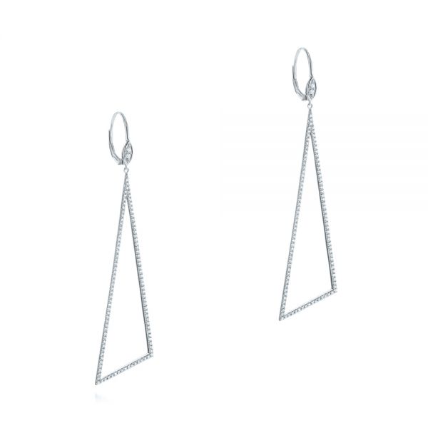 18k White Gold 18k White Gold Triangle Drop Diamond Earrings - Front View -  105288