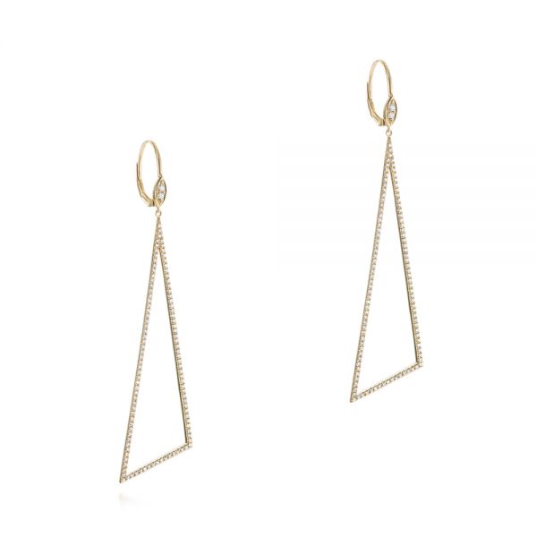 14k Yellow Gold Triangle Drop Diamond Earrings - Front View -  105288