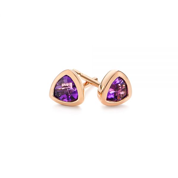 14k Rose Gold 14k Rose Gold Trillion Amethyst Stud Earrings - Front View -  106031