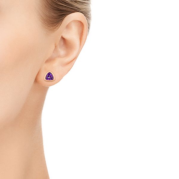 18k Rose Gold 18k Rose Gold Trillion Amethyst Stud Earrings - Hand View -  106031