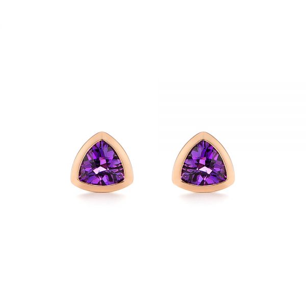 14k Rose Gold 14k Rose Gold Trillion Amethyst Stud Earrings - Three-Quarter View -  106031
