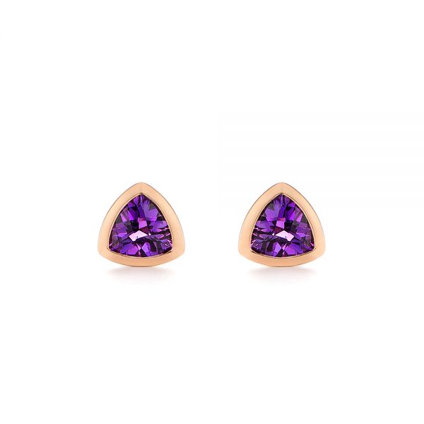 18k Rose Gold 18k Rose Gold Trillion Amethyst Stud Earrings - Three-Quarter View -  106031