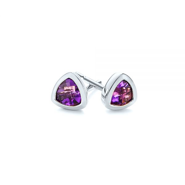 14k White Gold 14k White Gold Trillion Amethyst Stud Earrings - Front View -  106031