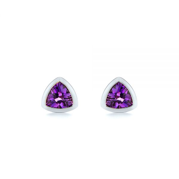 14k White Gold 14k White Gold Trillion Amethyst Stud Earrings - Three-Quarter View -  106031