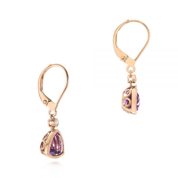 18k Rose Gold 18k Rose Gold Trillion Amethyst And Diamond Drop Earrings - Front View -  103731
