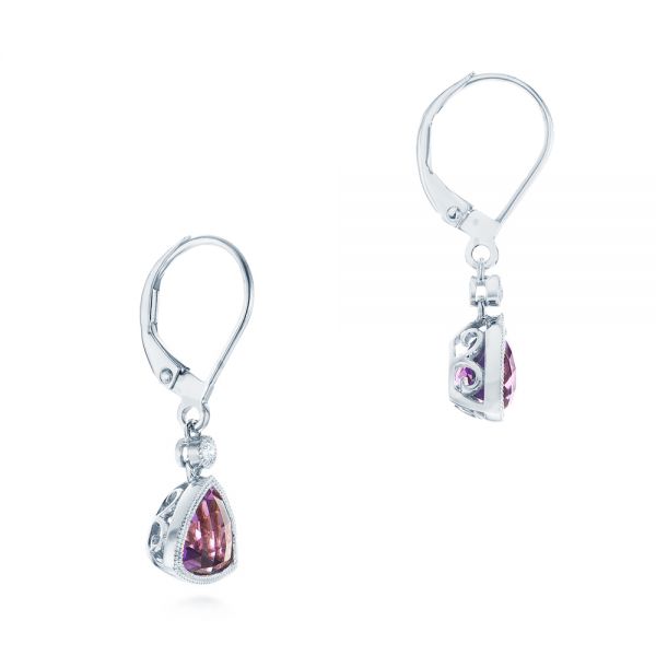 14k White Gold 14k White Gold Trillion Amethyst And Diamond Drop Earrings - Front View - 103731