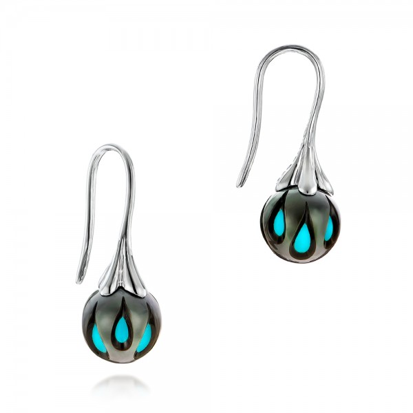 Carved Turquoise Tahitian Pearl Earrings - front perspective