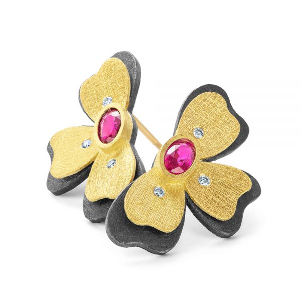 Two-tone Floral Diamond And Ruby Flower Climbers - Flat View -  107239 - Thumbnail