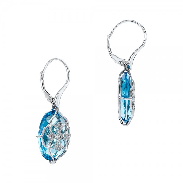 Vintage Filigree Blue Topaz and Diamond Earrings - front perspective