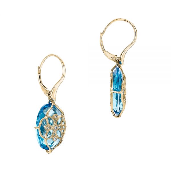 18k Yellow Gold 18k Yellow Gold Vintage Filigree Blue Topaz And Diamond Earrings - Front View -  101857