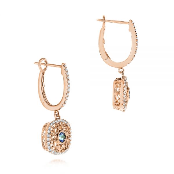 14k Rose Gold 14k Rose Gold Vintage-inspired Alexandrite And Diamond Earrings - Front View -  106012