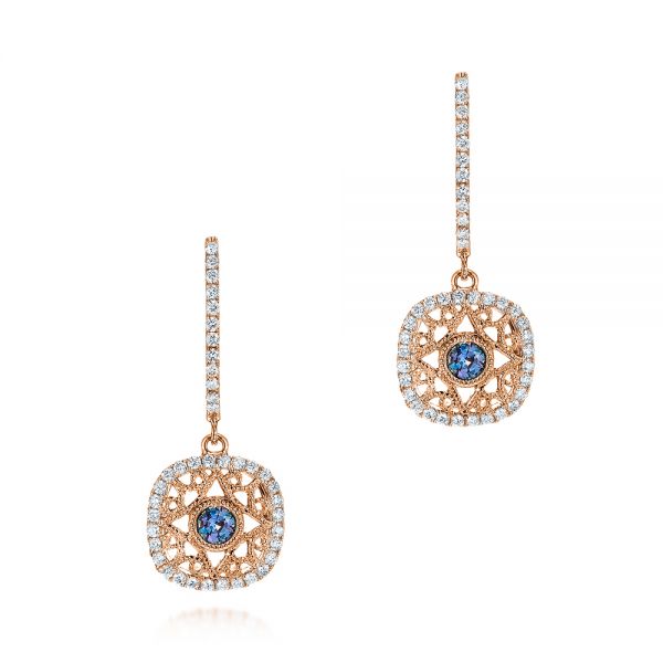 14k Rose Gold 14k Rose Gold Vintage-inspired Alexandrite And Diamond Earrings - Three-Quarter View -  106012