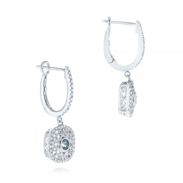 18k White Gold 18k White Gold Vintage-inspired Alexandrite And Diamond Earrings - Front View -  106012