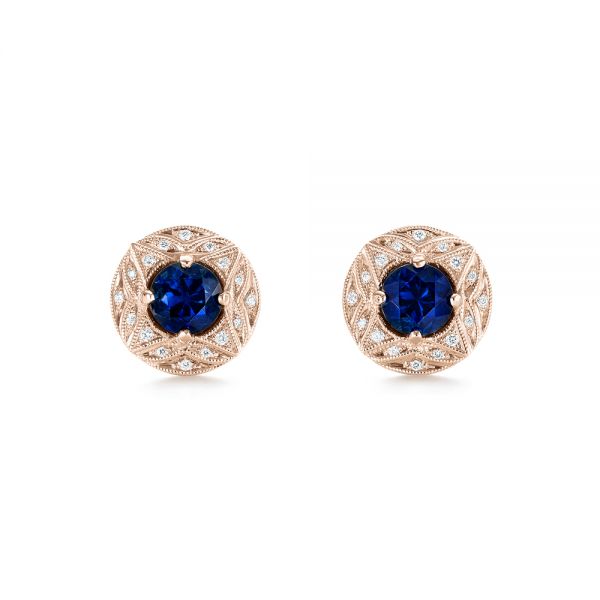 14k Rose Gold 14k Rose Gold Vintage-inspired Diamond And Blue Sapphire Earrings - Three-Quarter View -  103276