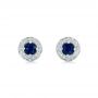 18k White Gold Vintage-inspired Diamond And Blue Sapphire Earrings - Three-Quarter View -  103276 - Thumbnail