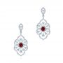 18k White Gold Vintage Starburst Ruby And Diamond Earrings - Three-Quarter View -  105674 - Thumbnail