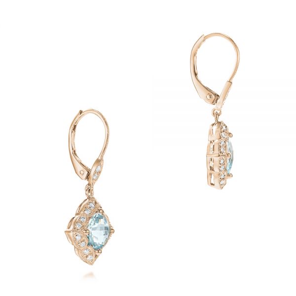 18k Rose Gold 18k Rose Gold Vintage Style Aquamarine Earrings - Front View -  101750