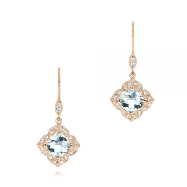 14k Rose Gold 14k Rose Gold Vintage Style Aquamarine Earrings - Three-Quarter View -  101750