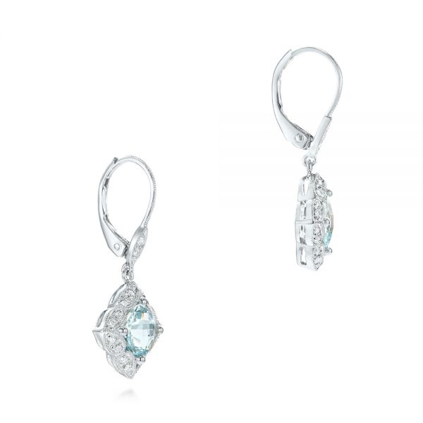 14k White Gold Vintage Style Aquamarine Earrings - Front View -  101750