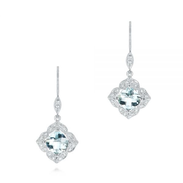  Platinum Platinum Vintage Style Aquamarine Earrings - Three-Quarter View -  101750