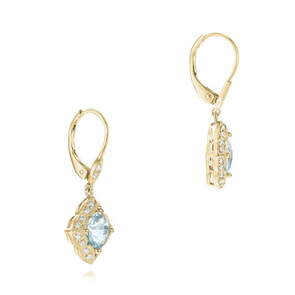 18k Yellow Gold 18k Yellow Gold Vintage Style Aquamarine Earrings - Front View -  101750