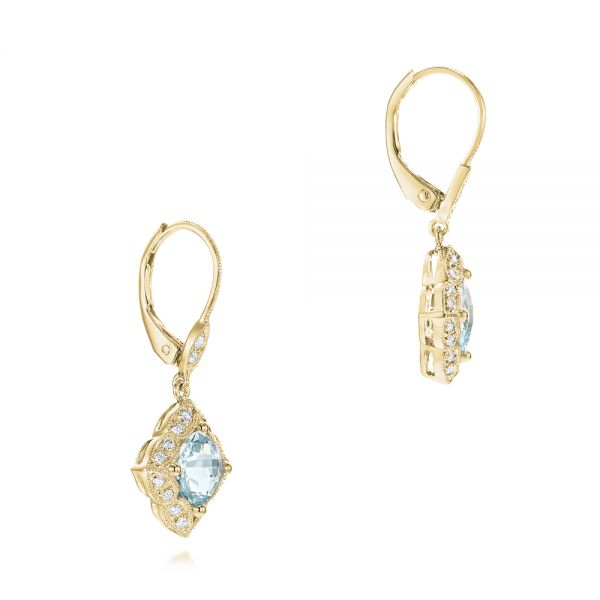 14k Yellow Gold 14k Yellow Gold Vintage Style Aquamarine Earrings - Front View - 101750