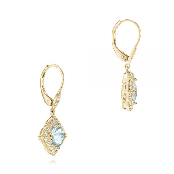 14k Yellow Gold 14k Yellow Gold Vintage Style Aquamarine Earrings - Front View -  101750