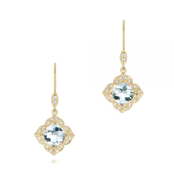 18k Yellow Gold 18k Yellow Gold Vintage Style Aquamarine Earrings - Three-Quarter View -  101750