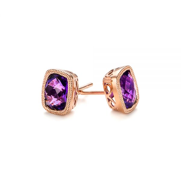 14k Rose Gold Vintage-inspired Amethyst Stud Earrings - Front View - 103500