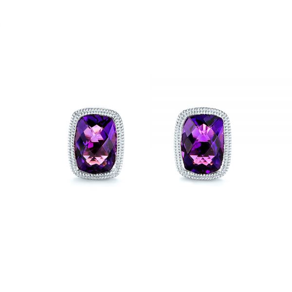 18k White Gold 18k White Gold Vintage-inspired Amethyst Stud Earrings - Three-Quarter View -  103500