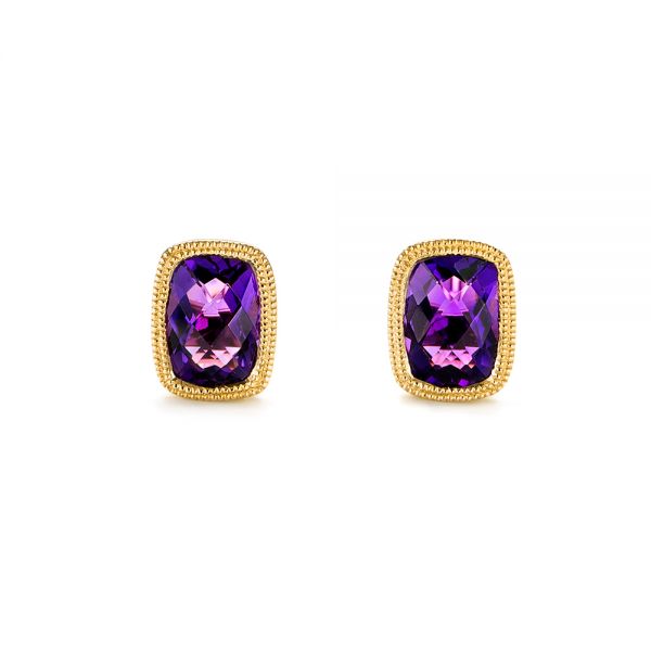 18k Yellow Gold 18k Yellow Gold Vintage-inspired Amethyst Stud Earrings - Three-Quarter View -  103500